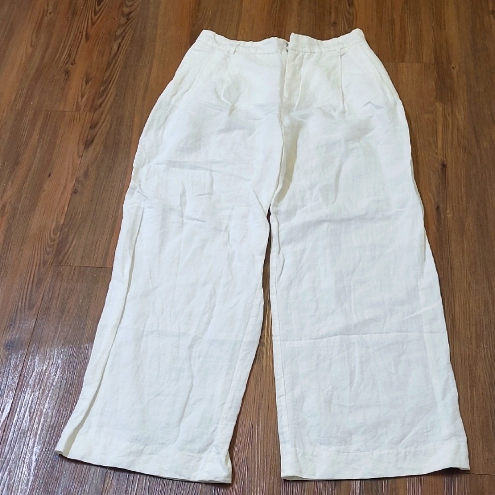 Zara Cream Wide-Leg Linen Trousers